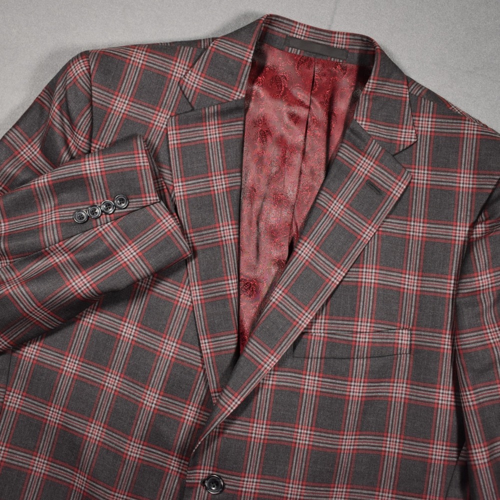 Tom James Custom Tailored Suit Jacket Sport Coat Blazer Red Plaid 42R